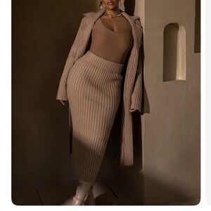 JLUXLABEL Taupe Take Me Home Ribbed Skirt